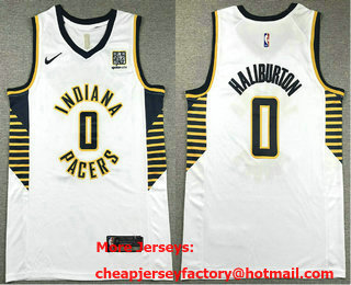 Men's Indiana Pacers #0 Tyrese Haliburton White Association Edition Sponsor Stitched Jersey