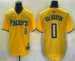 Men's Indiana Pacers #0 Tyrese Haliburton Yellow 2025 Finals Vapor Stitched Baseball Jersey