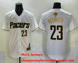 Men's Indiana Pacers #23 Aaron Nesmith White Gold 2025 Finals Vapor Stitched Baseball Jersey