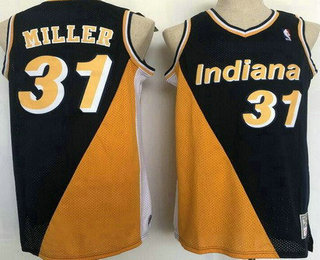 Men's Indiana Pacers #31 Reggie Miller Black Yellow Throwback Swingman Jersey