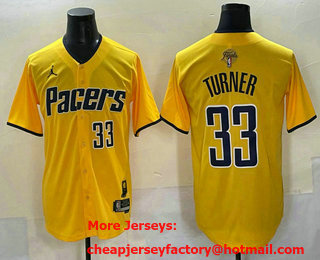 Men's Indiana Pacers #33 Myles Turner Yellow 2025 Finals Vapor Stitched Baseball Jersey