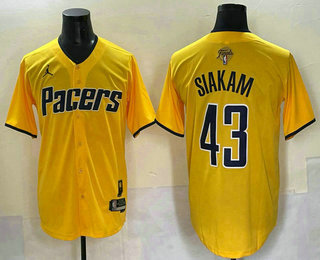 Men's Indiana Pacers #43 Pascal Siakam Yellow 2025 Finals Vapor Stitched Baseball Jersey