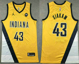 Men's Indiana Pacers #43 Pascal Siakam Yellow Sponsor Stitched Jersey