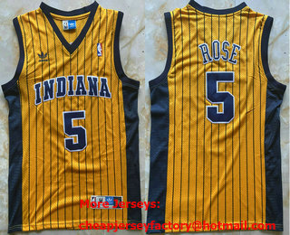Men's Indiana Pacers #5 Jalen Rose Yellow Stripes Hollywood Classic Throwback Swingman Jersey