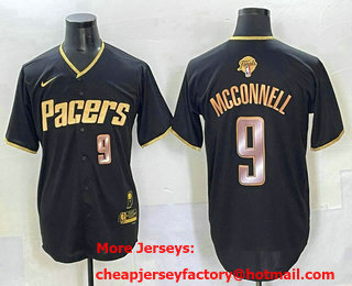 Men's Indiana Pacers #9 TJ McConnell Black Gold 2025 Finals Vapor Stitched Baseball Jersey