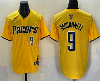 Men's Indiana Pacers #9 TJ McConnell Yellow 2025 Finals Vapor Stitched Baseball Jersey