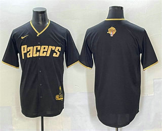 Men's Indiana Pacers Blank Black Gold 2025 Finals Vapor Stitched Baseball Jersey