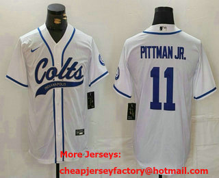 Men's Indianapolis Colts #11 Michael Pittman Jr White Cool Base Stitched Baseball Jersey