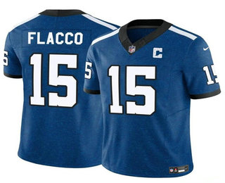 Men's Indianapolis Colts #15 Joe Flacco Blue 2024 FUSE Throwback Vapor Limited Stitched Football Jersey