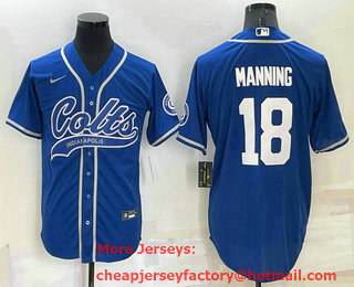 Men's Indianapolis Colts #18 Peyton Manning Blue Stitched MLB Cool Base Nike Baseball Jersey