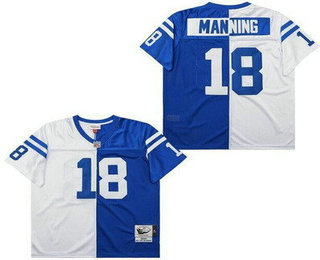 Men's Indianapolis Colts #18 Peyton Manning Blue White Split 1998 Throwback Jersey