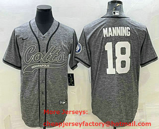 Men's Indianapolis Colts #18 Peyton Manning Grey Gridiron With Patch Cool Base Stitched Baseball Jersey