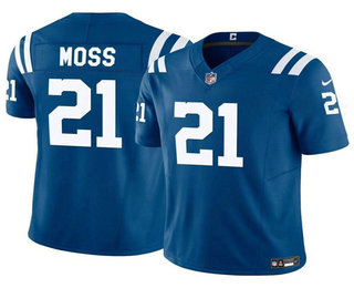 Men's Indianapolis Colts #21 Zack Moss Blue 2023 FUSE Vapor Limited Stitched Jersey