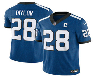 Men's Indianapolis Colts #28 Jonathan Taylor Royal 2023 FUSE Indiana Nights Limited Stitched Jersey
