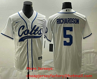 Men's Indianapolis Colts #5 Anthony Richardson White Cool Base Stitched Baseball Jersey