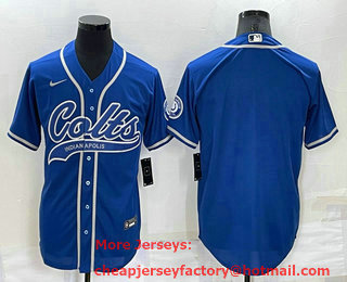 Men's Indianapolis Colts Blank Blue Stitched MLB Cool Base Nike Baseball Jersey