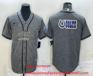 Men's Indianapolis Colts Grey Team Big Logo With Patch Cool Base Stitched Baseball Jersey