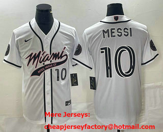 Men's Inter Miami CF #10 Lionel Messi White Cool Base Stitched Baseball Jersey
