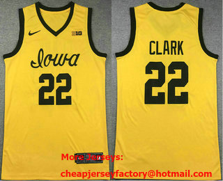 Men's Iowa Hawkeyes #22 Caitlin Clark Yellow College Basketball Jersey