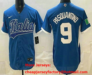Men's Italy #9 Vinnie Pasquantino Blue 2026 World Baseball Classic Cool Base Jersey