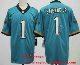 Men's Jacksonville Jaguars #1 Travis Etienne Jr Limited Teal Prowler Throwback Vapor Jersey