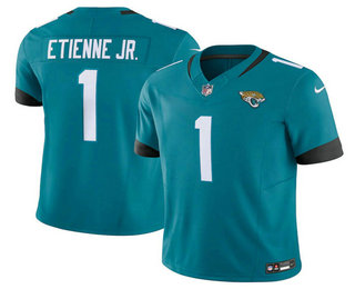 Men's Jacksonville Jaguars #1 Travis Etienne Jr Teal 2023 FUSE Vapor Limited Stitched Jersey