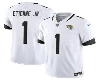 Men's Jacksonville Jaguars #1 Travis Etienne Jr White 2023 FUSE Vapor Limited Stitched Jersey