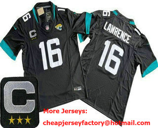 Men's Jacksonville Jaguars #16 Trevor Lawrence Limited Black C Patch FUSE Vapor Jersey