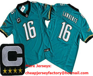 Men's Jacksonville Jaguars #16 Trevor Lawrence Limited Teal Prowler Throwback C Patch FUSE Vapor Jersey