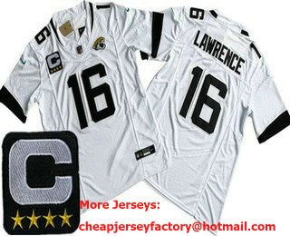 Men's Jacksonville Jaguars #16 Trevor Lawrence Limited White C Patch FUSE Vapor Jersey