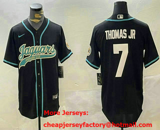 Men's Jacksonville Jaguars #7 Brian Thomas Jr Black With Patch Cool Base Stitched Baseball Jersey