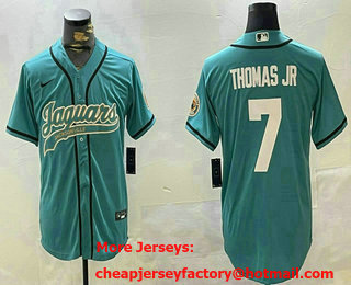 Men's Jacksonville Jaguars #7 Brian Thomas Jr Teal With Patch Cool Base Stitched Baseball Jersey