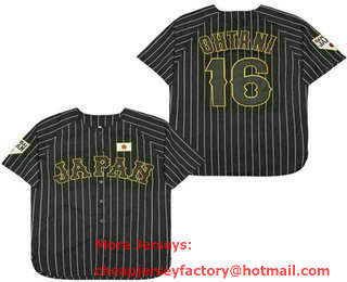 Men's Japan #16 Shohei Ohtani Black Stripes Baseball Jersey