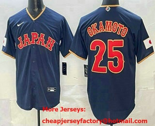 Men's Japan #25 Kazuma Okamoto Navy 2026 World Baseball Classic Cool Base Jersey