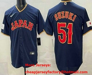 Men's Japan #51 Seiya Suzuki Navy 2026 World Baseball Classic Cool Base Jersey