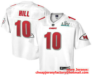 Men's Kansas City Chiefs #10 Tyreek Hill NFL Pro Line White Super Bowl LIV Champions Jersey