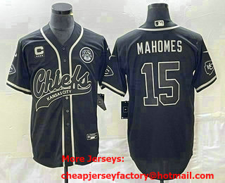 Men's Kansas City Chiefs #15 Patrick Mahomes Black C Patch Cool Base Stitched Baseball Jersey