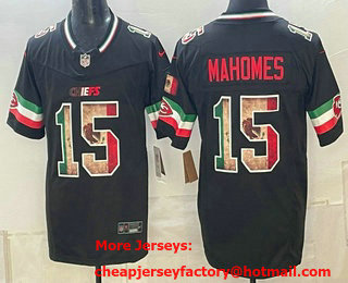 Men's Kansas City Chiefs #15 Patrick Mahomes Black FUSE Mexico Vapor Limited Stitched Jersey