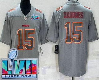 Men's Kansas City Chiefs #15 Patrick Mahomes Limited Gray Atmosphere Super Bowl LVII Vapor Jersey