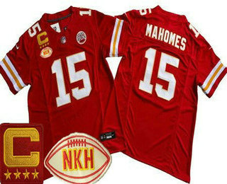 Men's Kansas City Chiefs #15 Patrick Mahomes Limited Red C Patch NKH FUSE Vapor Jersey