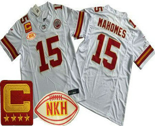 Men's Kansas City Chiefs #15 Patrick Mahomes Limited White C Patch NKH FUSE Vapor Jersey