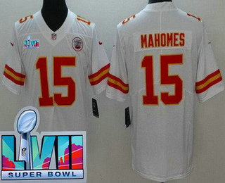 Men's Kansas City Chiefs #15 Patrick Mahomes Limited White Super Bowl LVII Vapor Jersey