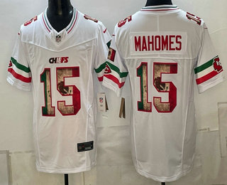 Men's Kansas City Chiefs #15 Patrick Mahomes White FUSE Mexico Vapor Limited Stitched Jersey