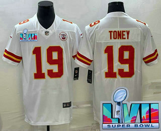Men's Kansas City Chiefs #19 Kadarius Toney White Super Bowl LVII Patch Vapor Untouchable Limited Stitched Jersey