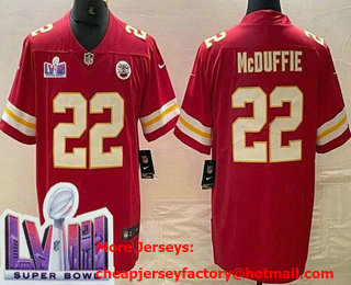 Men's Kansas City Chiefs #22 Trent McDuffie Limited Red LVIII Super Bowl Vapor Jersey