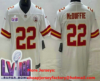 Men's Kansas City Chiefs #22 Trent McDuffie Limited White LVIII Super Bowl Vapor Jersey
