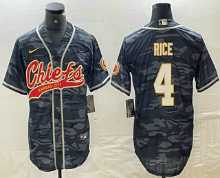Men's Kansas City Chiefs #4 Rashee Rice Grey Camo With Patch Cool Base Stitched Baseball Jersey