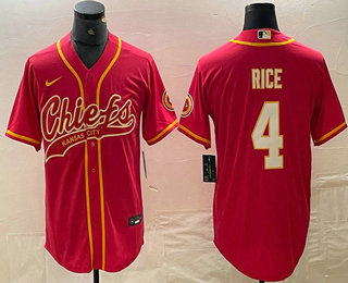 Men's Kansas City Chiefs #4 Rashee Rice Red With Patch Cool Base Stitched Baseball Jersey