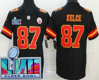 Men's Kansas City Chiefs #87 Travis Kelce Limited Black Super Bowl LVII Vapor Jersey