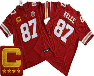 Men's Kansas City Chiefs #87 Travis Kelce Limited Red C Patch FUSE Vapor Jersey